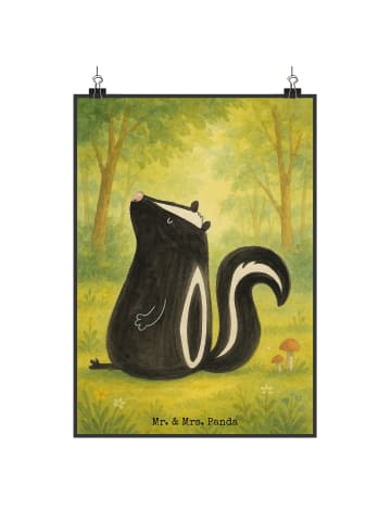 Mr. & Mrs. Panda Poster Stinktier Sitzen Design ohne Spruch in Weiß