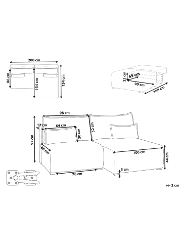 Beliani Modulsofa NERBO in Blau/Braun - (W) 200 x (H) 97 x (L) 154 cm