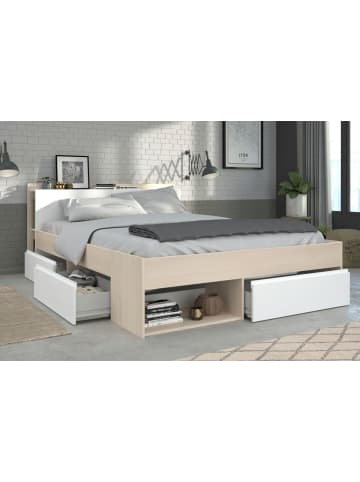 Parisot Schlafzimmer-Set 2-teilig Akazie, weiß, Komplettset mit Stauraumbett 140 x 200