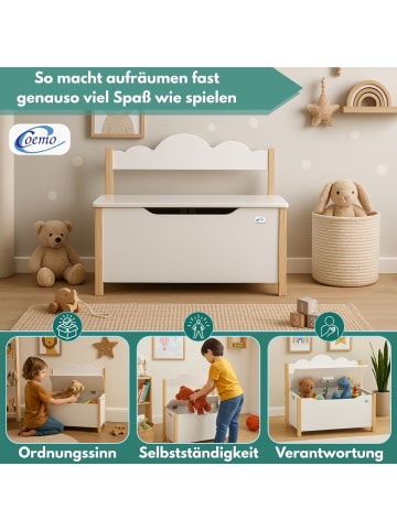 Coemo Spielzeugtruhe mit Bank TRUDI aus Holz in Weiß