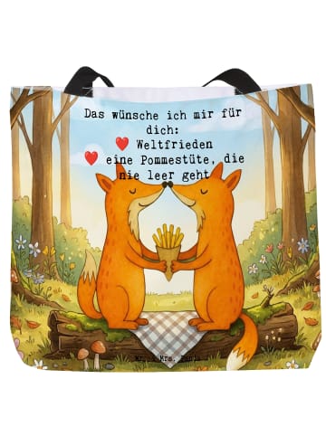 Mr. & Mrs. Panda Strandtasche Füchse Liebe Pommes Design mit Spruch in Weiß