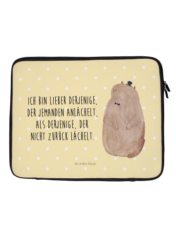 Mr. & Mrs. Panda Laptophülle Murmeltier mit Spruch in Gelb Pastell