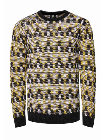 Rusty Neal Kontrast Rundhals-Pullover in Anthrazit / Gelb