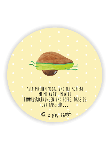 Mr. & Mrs. Panda Rund Magnet Avocado Yoga mit Spruch in Gelb Pastell