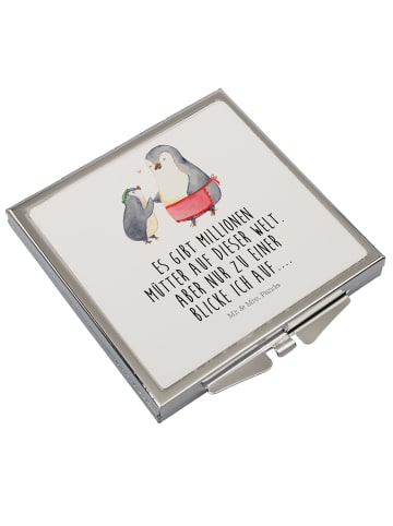 Mr. & Mrs. Panda Schminkspiegel Pinguin mit Kind mit Spruch in Weiß