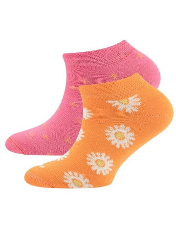 ewers 2er-Set Sneaker Socken 2er Pack Blumen/Punkte in h.himbeere-dkl.pfirsich