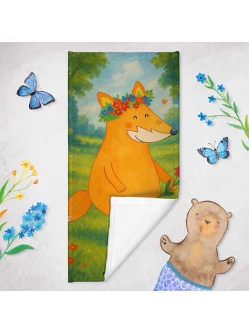 Mr. & Mrs. Panda Badehandtuch Fuchs Blumen Design ohne Spruch in Weiß