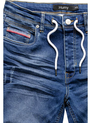 Humy Bermuda Jeans Shorts mit Used-Denim und Kordelzug A&S in Dunkelblau