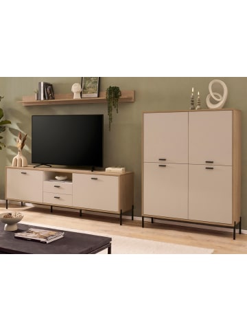 Furn.Design Wohnwand in kaschmir und Eiche 320 cm 3-teilig, Wohnkombination mit Soft-Close