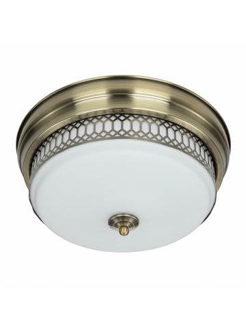 Licht-Erlebnisse Deckenlampe (B)35 x (L)35 x (H)16 cm in Messing Antik Weiß