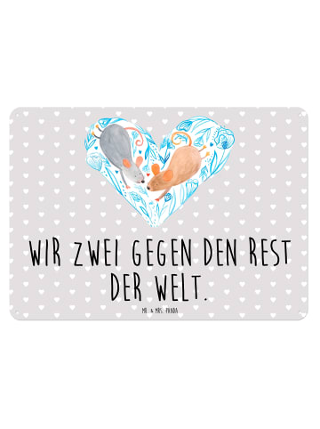 Mr. & Mrs. Panda Blechschild Mäuse Herz mit Spruch in Grau Pastell