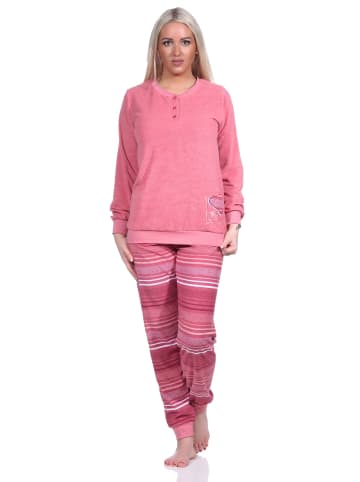 NORMANN Frottee Schlafanzug langarm Bündchen Hose gestreift - 75883 in altrose