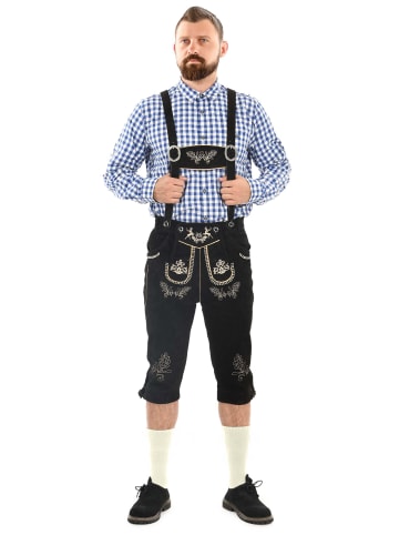 Alessandro Salvarini A. Salvarini Herren Trachten Lederhose Kniebundlederhose AS452 in Schwarz