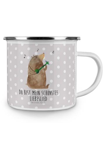 Mr. & Mrs. Panda Camping Emaille Tasse Bär Lied mit Spruch in Grau Pastell