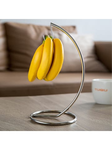 relaxdays Bananenhalter in Silber - (H)34,5 x Ø 16,5 cm