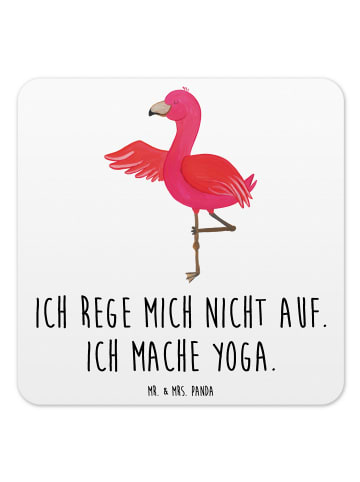 Mr. & Mrs. Panda Tischuntersetzer Flamingo Yoga mit Spruch in Weiß
