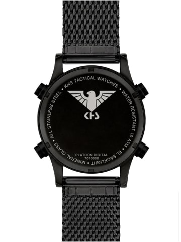 KHS Herren-Digitaluhr Platoon Schwarz mit Mesh-Armband