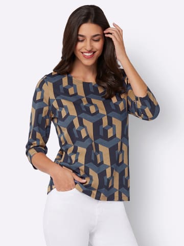 Sieh an! 3/4-Arm-Shirt in marine-camel-bedruckt