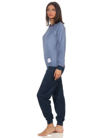 NORMANN Frottee Pyjama langarm Schlafanzug Bündchen und Applikation - 49867 in hellblau