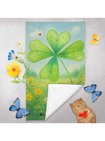Mr. & Mrs. Panda Frotteehandtuch Blume Kleeblatt Design ohne Spruch in Weiß
