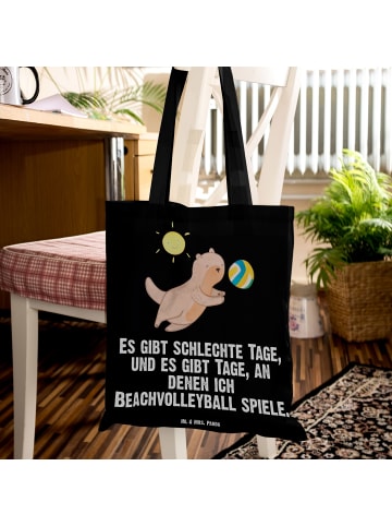 Mr. & Mrs. Panda Shopping Tasche Otter Beachvolleyball mit Spruch in Schwarz