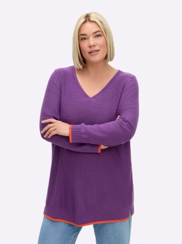sheego V-Ausschnitt-Pullover in lila-orange