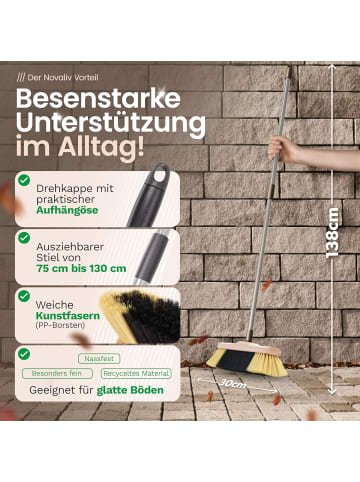 Novaliv Zimmerbesen mit Stiel FEINE KUNSTBORSTEN Besen weiche Borsten dicht be in Braun