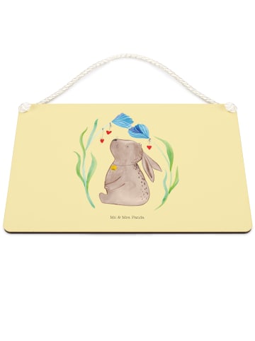 Mr. & Mrs. Panda Wandbild Holz Hase Blume ohne Spruch in Gelb Pastell