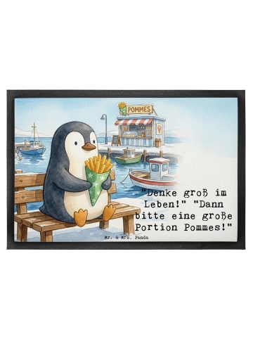 Mr. & Mrs. Panda Fussmatte Pinguin Pommestüte Design mit Spruch in Weiß
