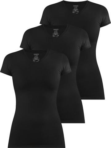 Janice 3 x Figurbetontes T-Shirt mit V-Ausschnitt Siena in Schwarz