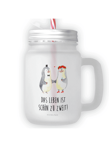 Mr. & Mrs. Panda Trinkglas Mason Jar Pinguin Heirat mit Spruch in Transparent