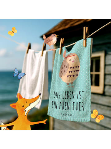 Mr. & Mrs. Panda Gästetuch Eule Federschmuck mit Spruch in Türkis Pastell