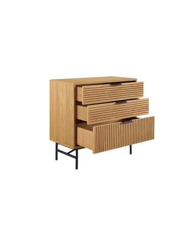 SalesFever Kommode 80 cm mit Stauraum - Eiche Echtholzfurnier & Metallgestell in Schwarz