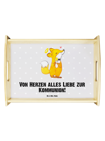 Mr. & Mrs. Panda Knietablett Fuchs Kommunion mit Spruch in Grau Pastell