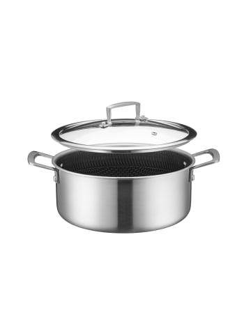 Mäser Kochtopf 24x10,5 cm mit Glasdeckel, Edelstahl Hestia Keramik in Silber / Schwarz