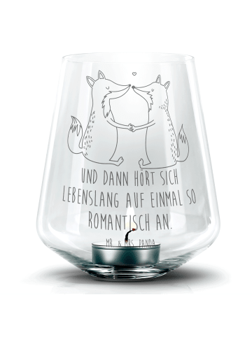 Mr. & Mrs. Panda Gravur Teelicht Füchse Liebe mit Spruch in Transparent