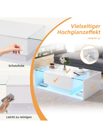 ABRIHOME Couchtisch mit 1 Schublade und LED in Weiß 100*50*31cm