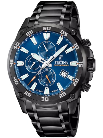 Festina Herrenuhr Chronograph Schwarz/Blau 20 bar