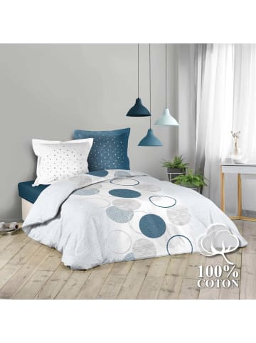 dynamic24 3tlg. Bettwäsche 240x220 Baumwolle Übergröße Bettdecke Kreise Bettbezug blau in Blau