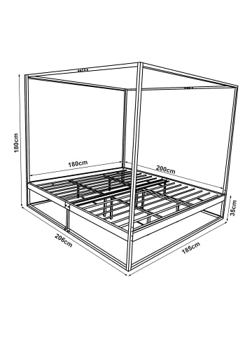 en.casa Himmelbett Kristianstad mit Matratze in Schwarz (B)180cm (L)200cm