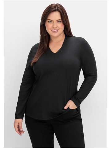 sheego Langarmshirt in schwarz