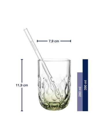 LEONARDO 6er Set Matcha Latte Gläser mit Glastrinkhalm (2) Gocce 390 ml in grün