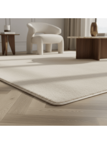 KADIMA DESIGN Teppich Kurzflor Waschbar Einfarbig ISAR Strapazierfähig OEKO-TEX in Creme