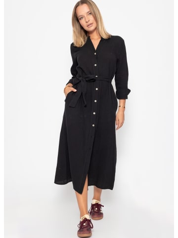 SASSYCLASSY Maxi Musselin Blusenkleid in Schwarz