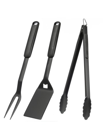 GAUMENKICK 3er Set Grillbesteckset PURO Grillzange Grillwender Grillgabel in schwarz