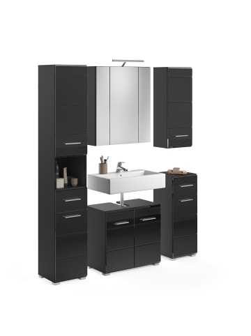xonox.home Badkombi inkl. Bel. in schwarz/schwarz hochglanz  - (B) 151 x (H) 182 x (T) 34