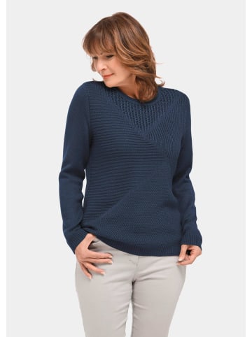 GOLDNER Kurzgröße:  Eleganter Glanzpullover, Ajourmuster in marine