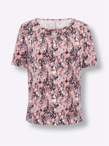 Sieh an! Kurzarm-Shirt in flamingo-dunkelblau-bedruckt