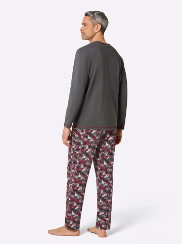 WITT WEIDEN Schlafanzug in anthrazit-dunkelrot-bedruckt