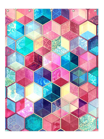 Juniqe Duschvorhang "Topaz And Rubey Crystal Honeycomb Cubes" in Bunt & Rosa